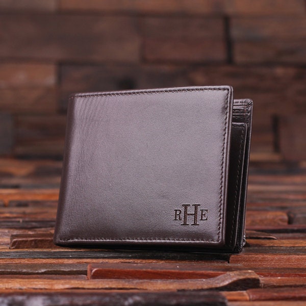 Personalized Monogrammed Engraved Genuine Leather Bifold Mens