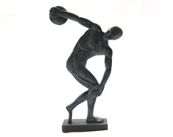 Bronze Discovolus , Disc Thrower Bronze sculpture, Ancient Greek Athlete Statue , Verdigris patina scalpture