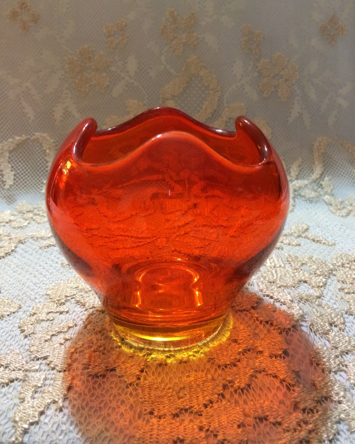 Download Art Glass Red Amberina Rose Bowl Depression Era