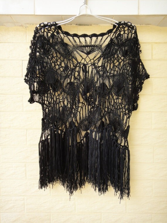 Hippie Crochet Fringe Vest Summer Beach by Tinacrochetstudio