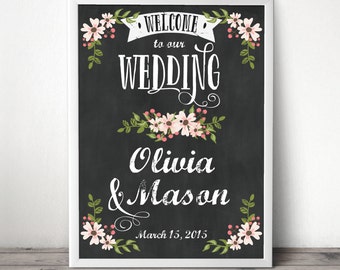Welcome Sign - Wedding Welcome Sign - Country Bloom Chalkboard - Bridal Shower Welcome Sign - Baby Shower - Chalkboard - DIGITAL FILE