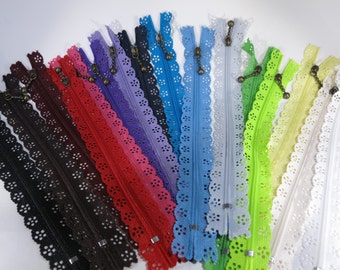 SET! 16pc zipper 20cm / 8inch mixed colors lace closed end (ZSET20)