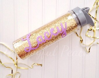 Personalized Gold Glitter Water Bottle, Personalized Water Bottle, Bridesmaid Gift, Gold Glitter Water Bottle with Name