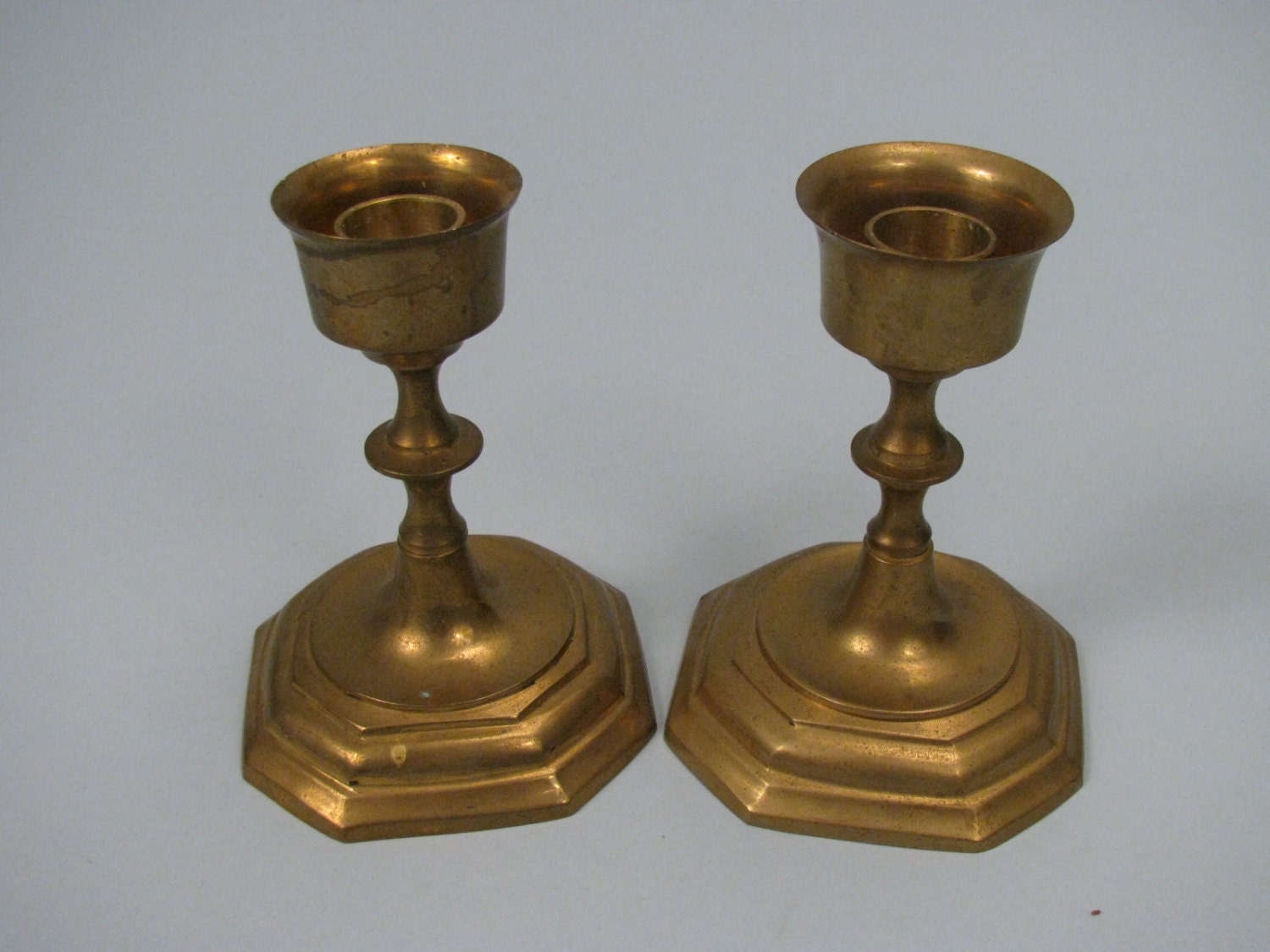 2 Solid Brass Candlesticks India Shabby by DreamersMarketplace