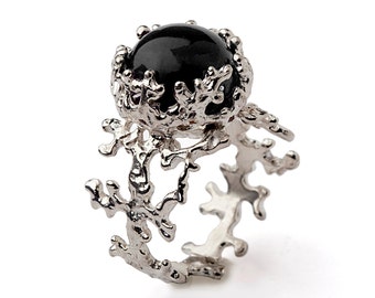 CORAL Black Onyx Ring, Sterling Silver Onyx Ring, Women's Onyx Ring, Statement Ring, Black Gemstone Ring
