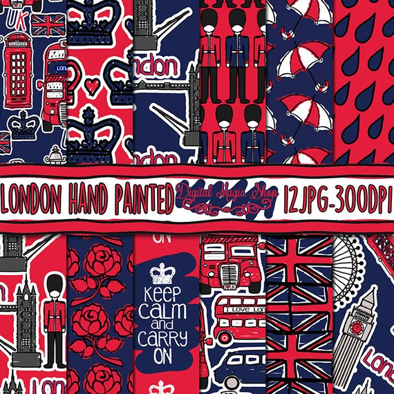 crafts London Hand red, london blue Paper, paper   Digital pattern, Painted,  Seamless