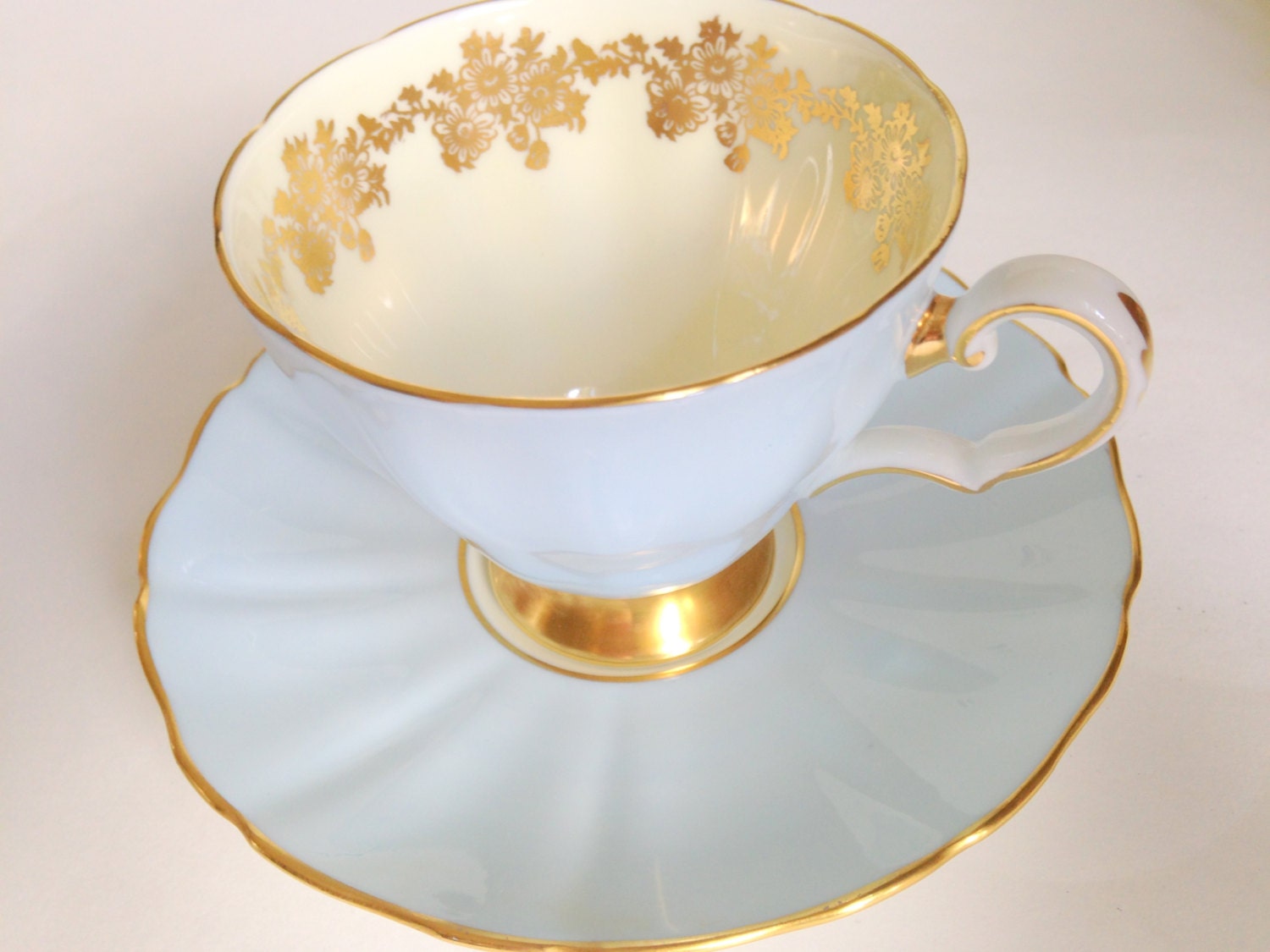 Elegant Grosvenor Tea Cup and Saucer Pale Blue by AprilsLuxuries