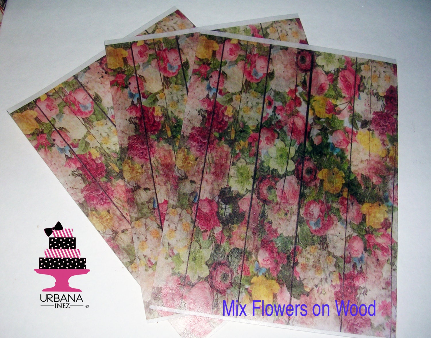Printed Edible Wafer Paper Set 3 Sheets per by UrbanaInezDesigns