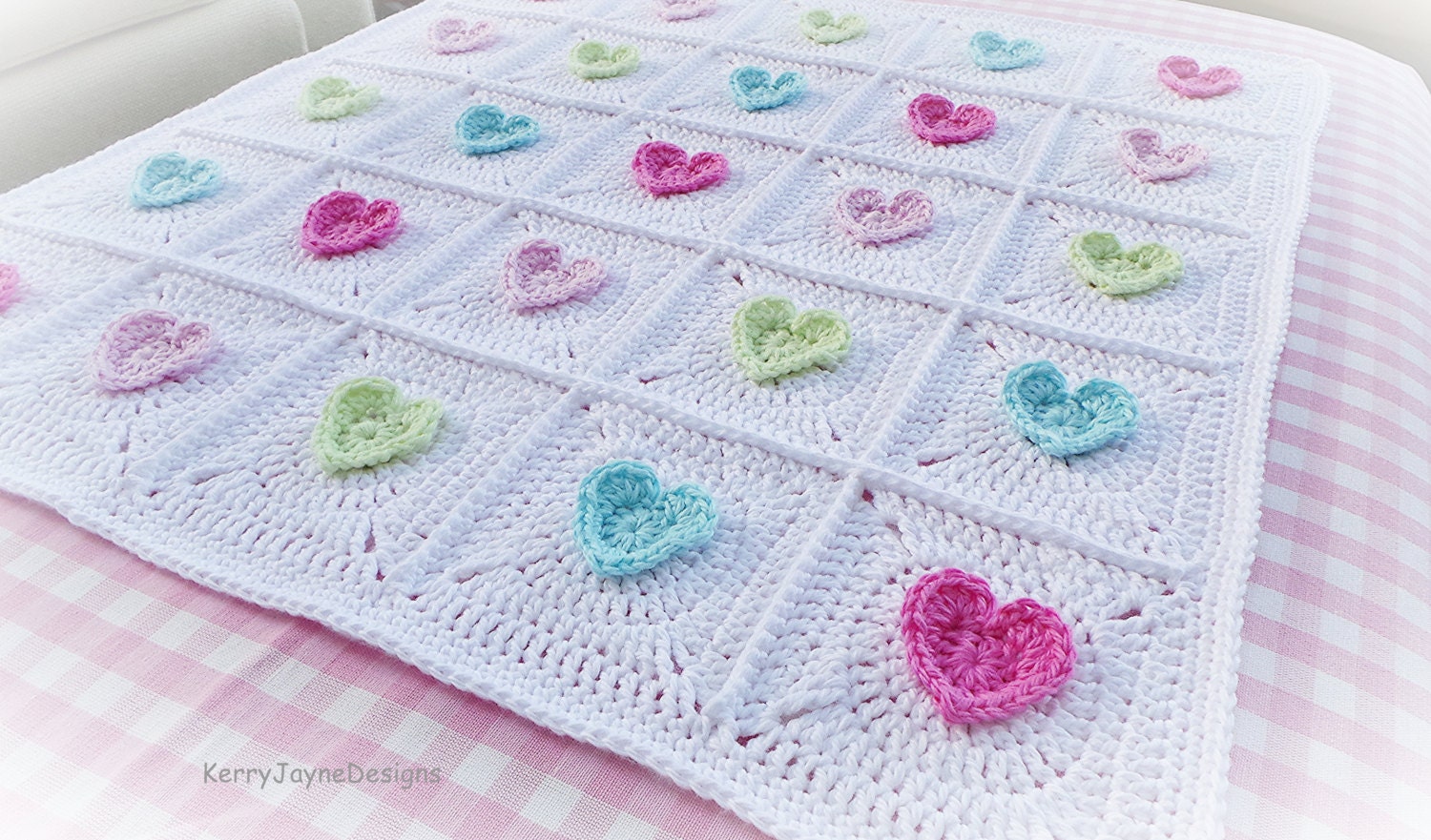 CROCHET BABY BLANKET Pattern Jazzy Heart by KerryJayneDesigns