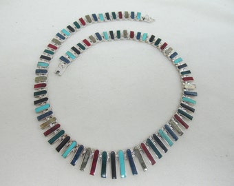 1980s Sterling Inlaid Genuine Stone Collar Item W-#566