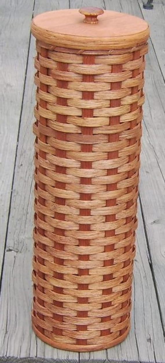 Amish Handmade Toilet Paper Holder Basket with Wooden LidCUSTOM