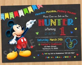Mickey Mouse Birthday Invitation - Mickey Mouse Clubhouse Party Invitation Chalkboard Printable 1st Birthday First Bday Boy Invites Any Age