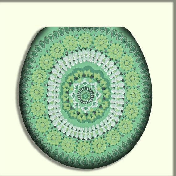 Green Mint Bohemian Design Toilet Seat by CityDwellersBoutique