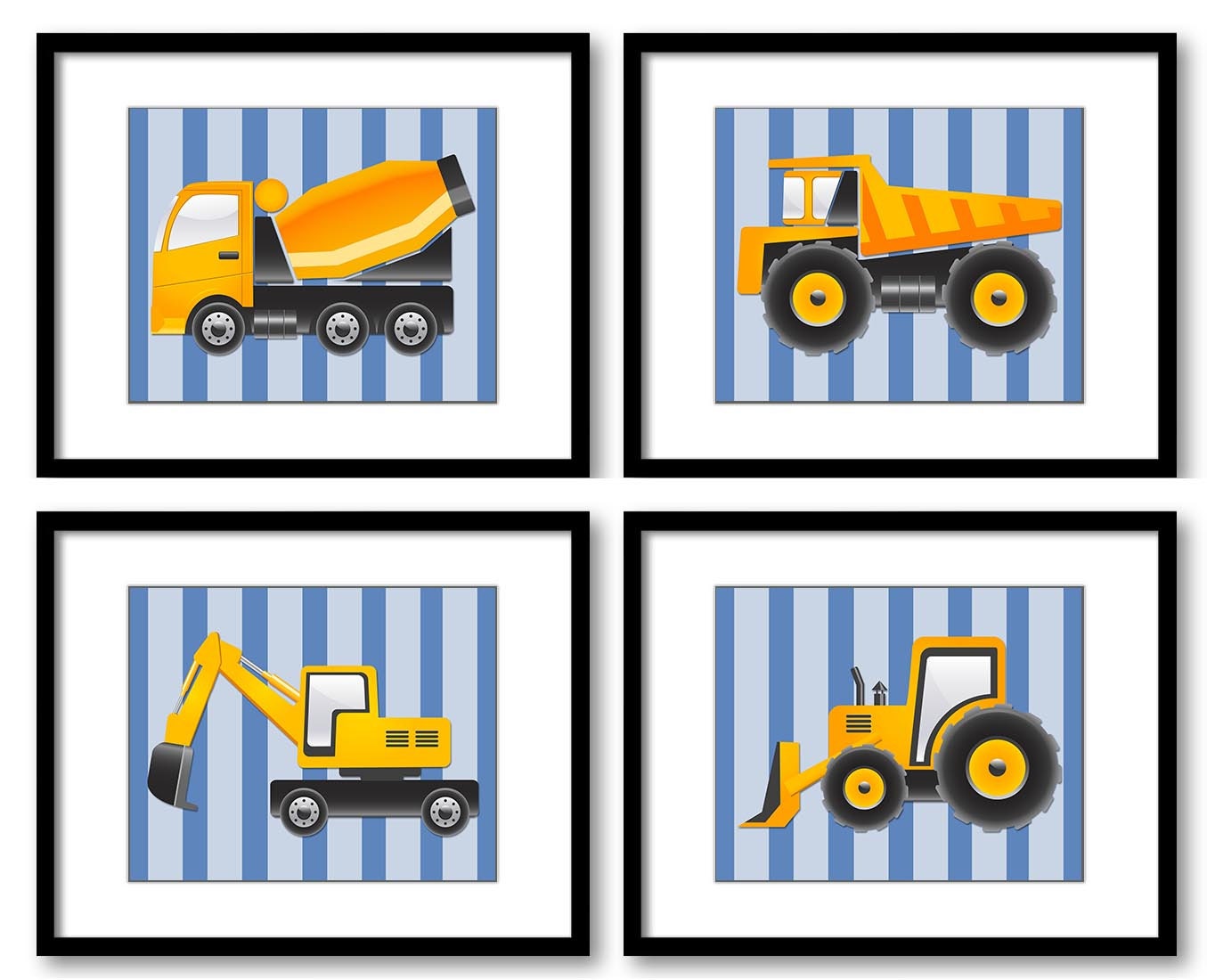 Transportation Construction Vehicles Heavy Machinery Kid Children Art Set of 4 Prints Boy Art Nurser