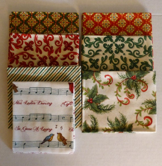 Cotton Fabric, Quilt, Home Decor, Christmas Fat Quarter Bundle of 7 ...