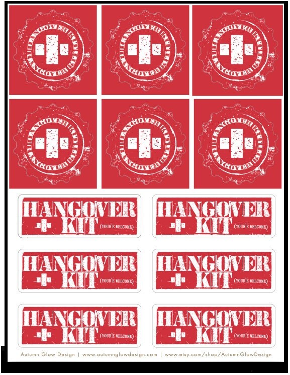 stickers for 6 diy hangover kits