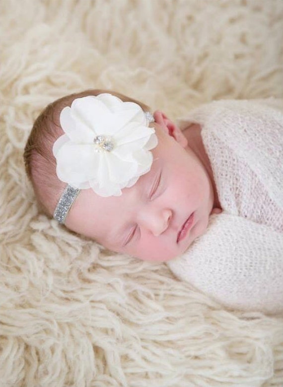 Baby Headband Silver Sparkle Headband by SweetieBabyBoutique