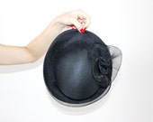 Vintage Black Hat, Winter Hats, Summer Hat, Sun Hat, Ladies Felt Hats, Retro Hat, Veil Flower Hat, Formal Hat, Top Hat, Women's Accessories
