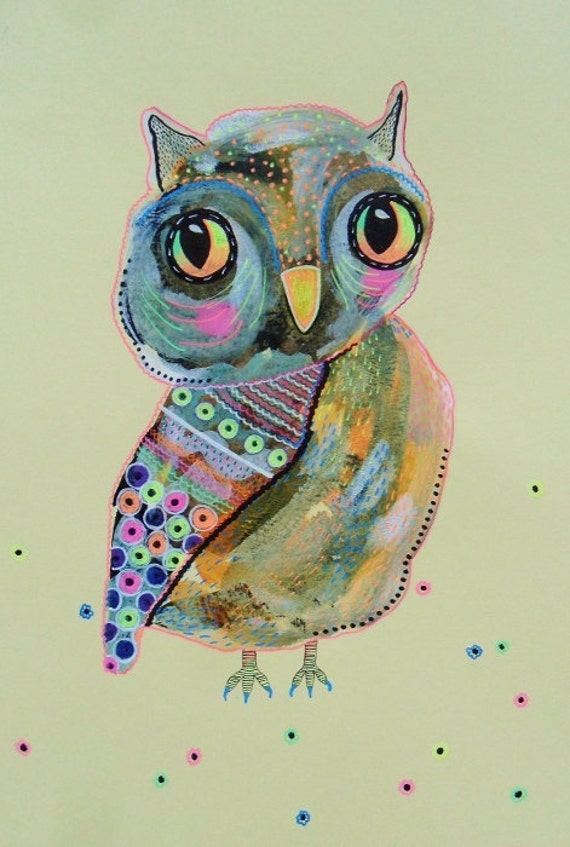 Owl Print Art Painting Pastel Colors Quirky by ArtBeatriceM