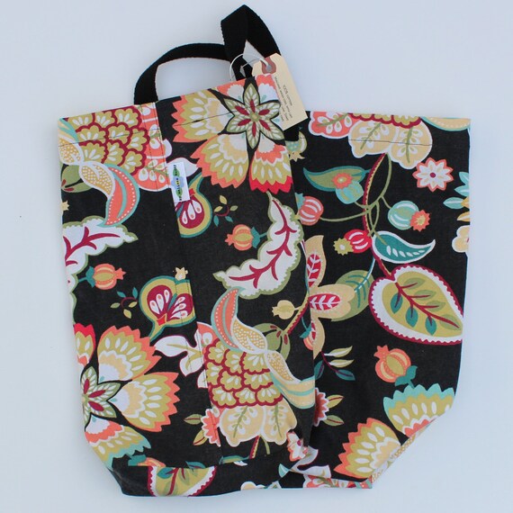 Canvas Bag: Bright Floral on Black washable by ByMelissaRuddy