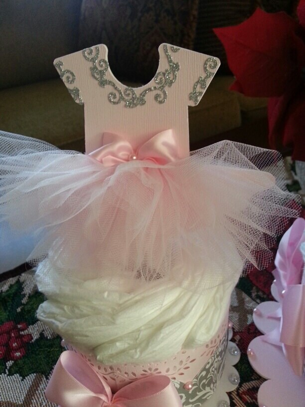 One Tier Ballerina Diaper Cake With Double Sided Tutu Dress