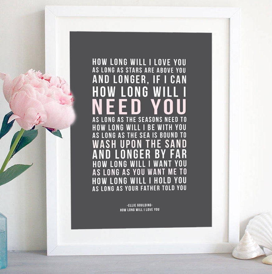 How long will i love you song lyrics print engagement gift