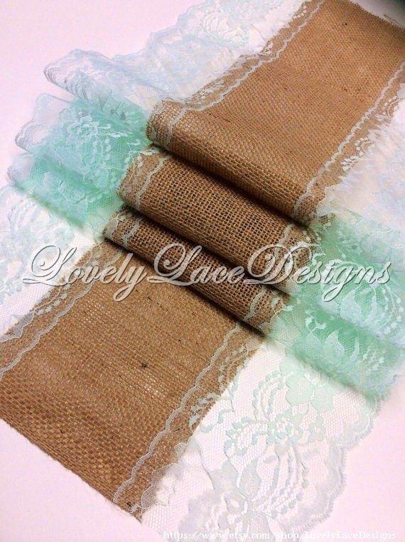 Burlap Lace Table Runner /5ft10ft/Mint Lace by LovelyLaceDesigns
