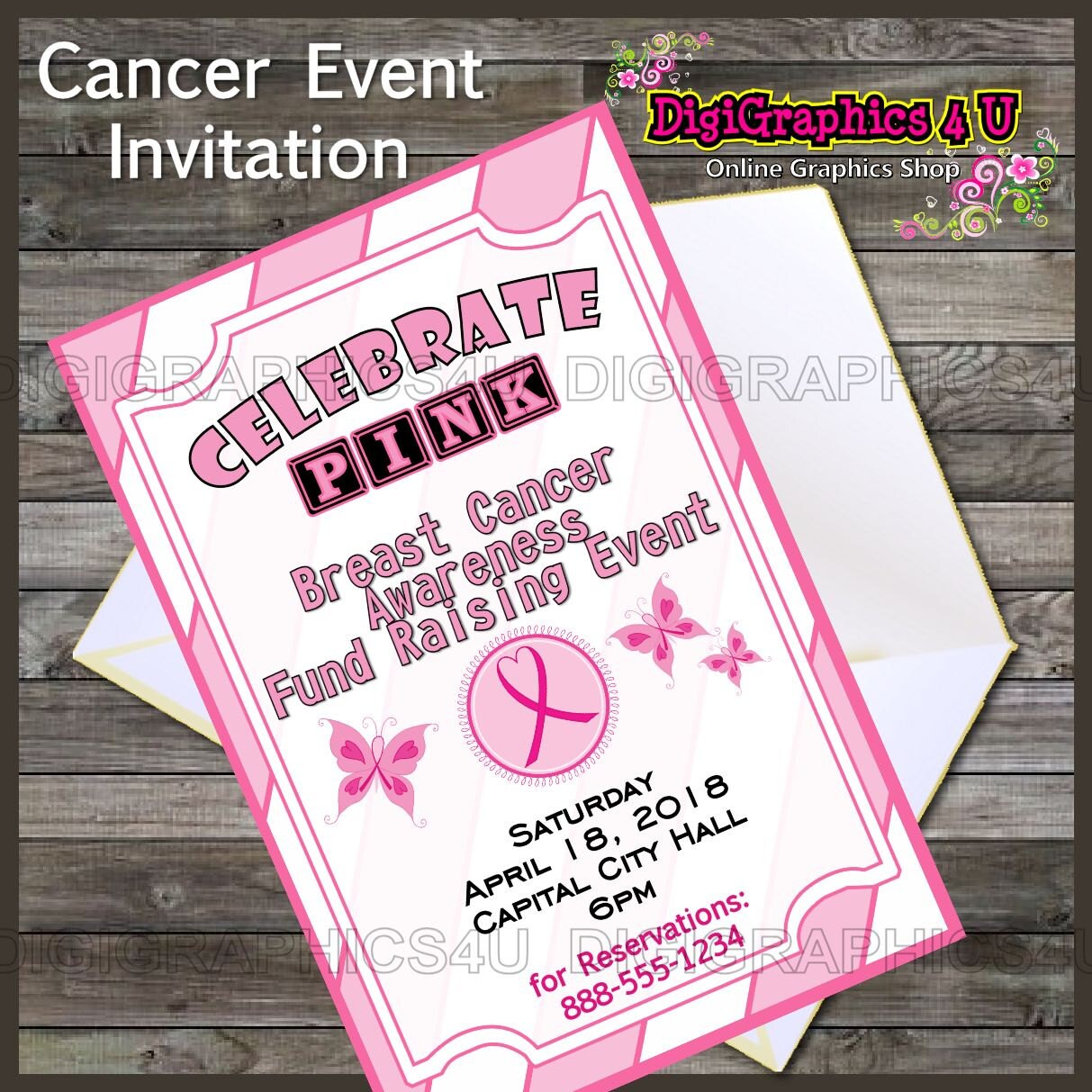 Breast+Cancer+Cards+Printable Breast Cancer Event Invitation Printable Digital File ...