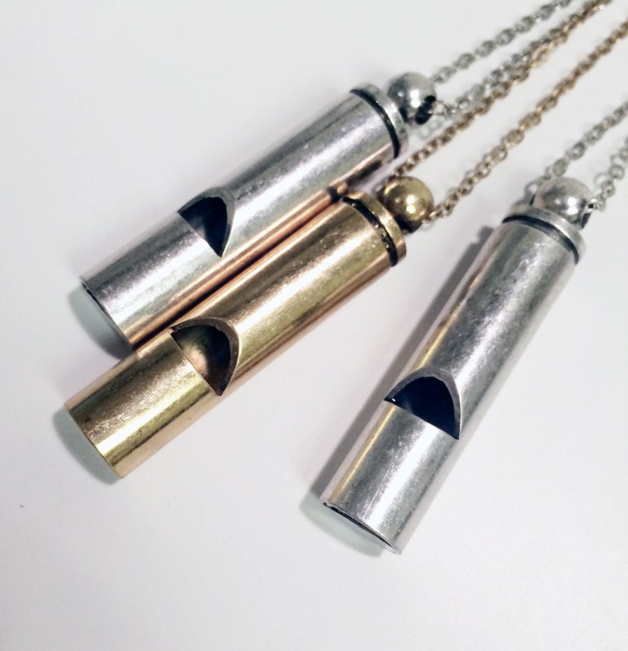 Antique silver whistle pendant necklace metal done in aged