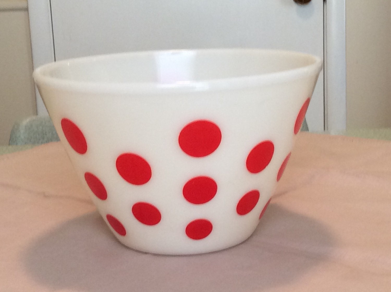 Vintage Fire King Red Polka Dots Large Bowl