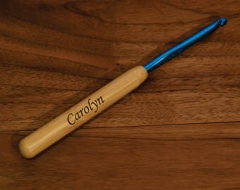 Crochet Hook Bamboo Handle Personalized with Custom Engraving and Choice of 4 Different Sizes