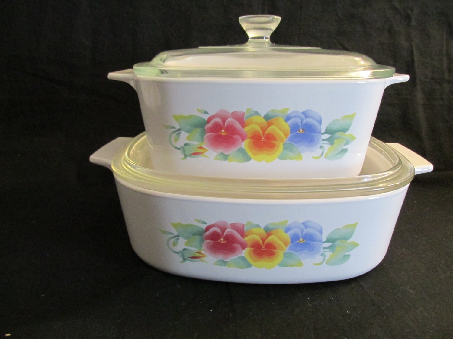 Corning Ware summer blush pansy casserole dishes with lids lot