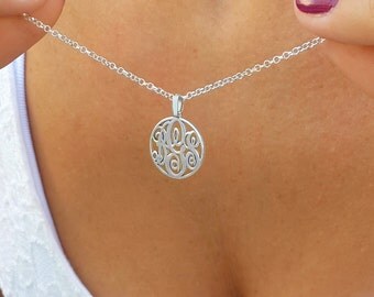 Dainty Necklace - Delicate Monogram Necklace - 3 Initials Monogram Necklace 0.6 Inch - Sterling Silver