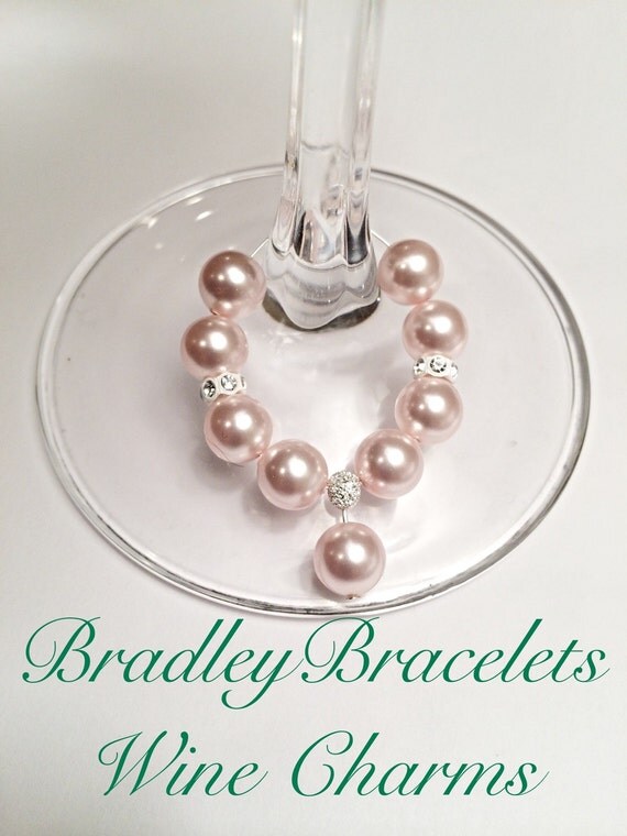 Pink Swarovski Pearl Wine Charms Set of 6 Pink by BradleyBracelets