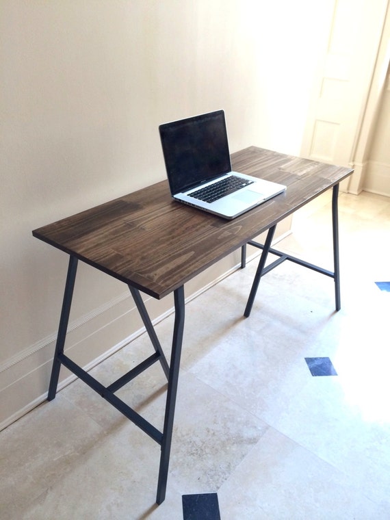 HandFinished Wood Desk on Metal Ikea Legs Desk by goldenrulenyc
