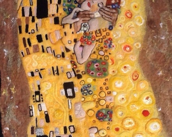 The Kiss of Klimt,wet and needle felted picture