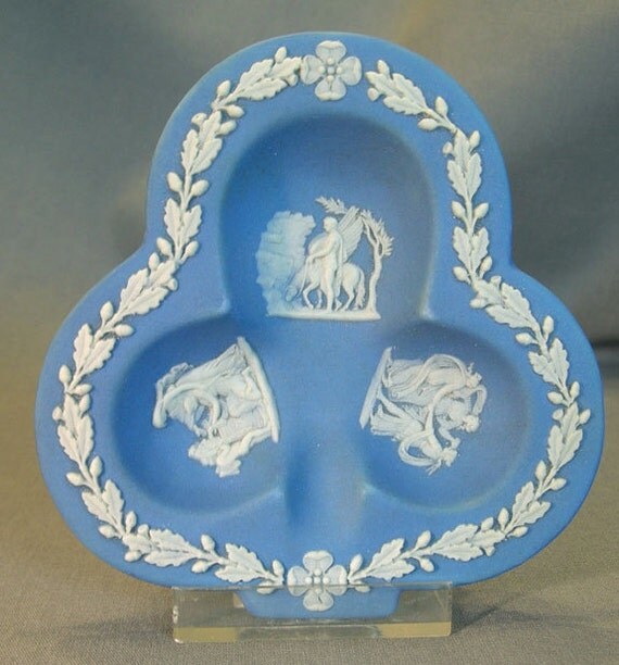 Wedgwood Light Blue Jasperware Ashtray Pin Dish Club Playing