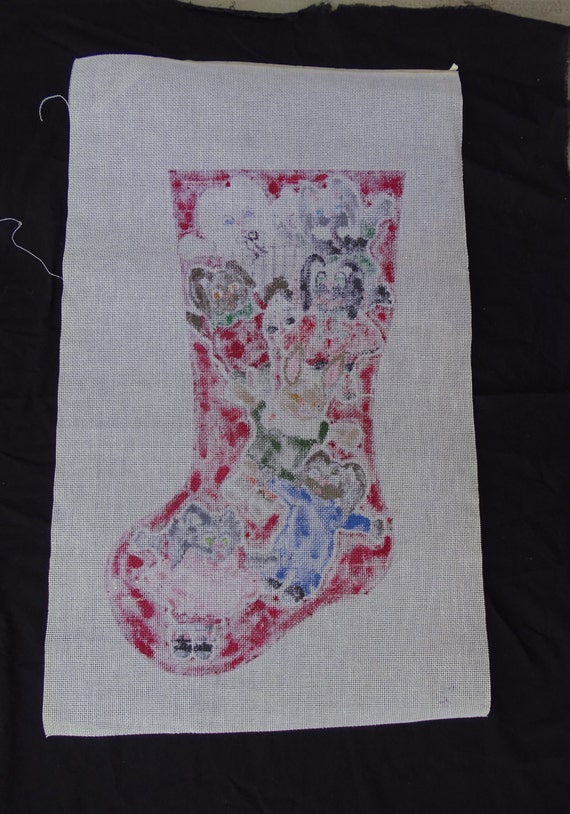 TS Needlepoint Canvas Christmas Stocking Bunny by KRCsCloset