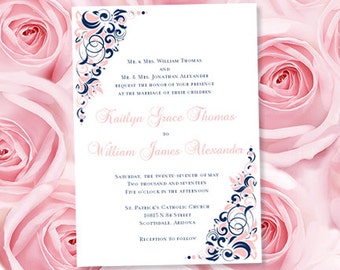 Wedding invitations blue and pink
