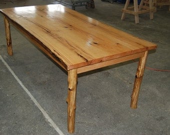CUSTOM Live Edge Dining Table Made From Red Oak with Sapling Pole-style Legs
