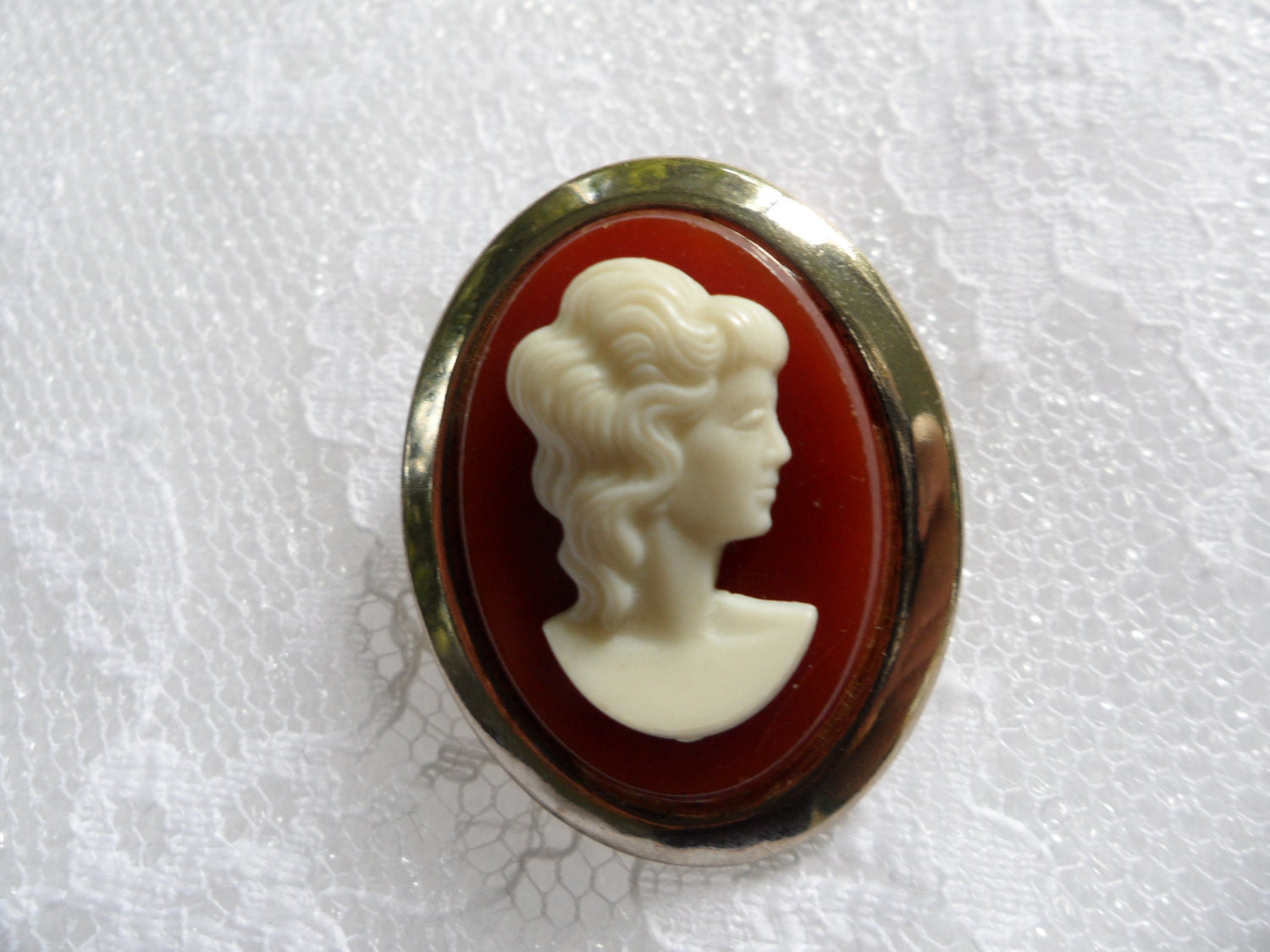 Vintage Cameo Brooch Silhouette Cameo Pin Faux Ivory Victorian