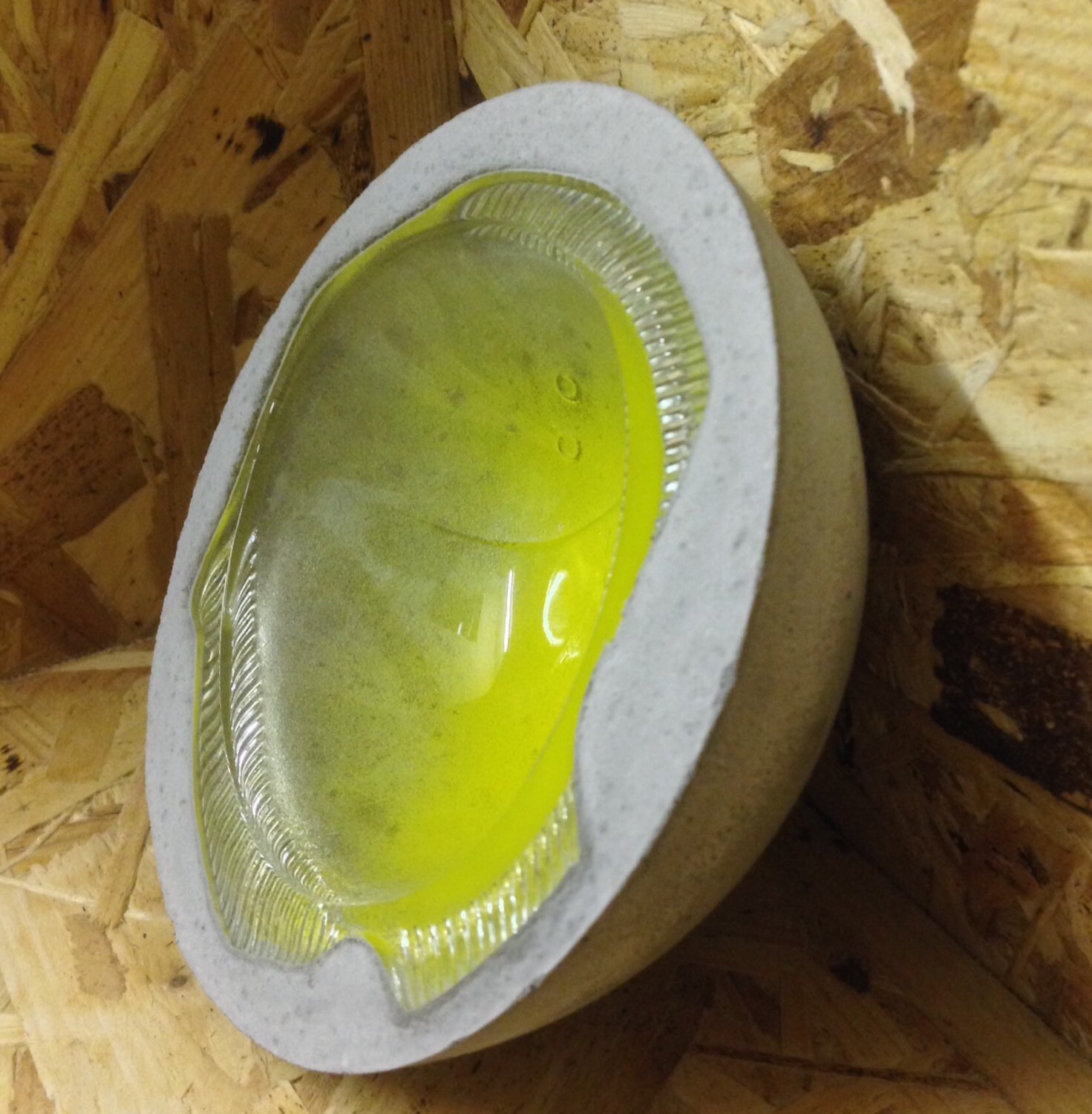 Upcycled Yellow Fish Shaped Glass Bowl set in Grey by nGravesMaker