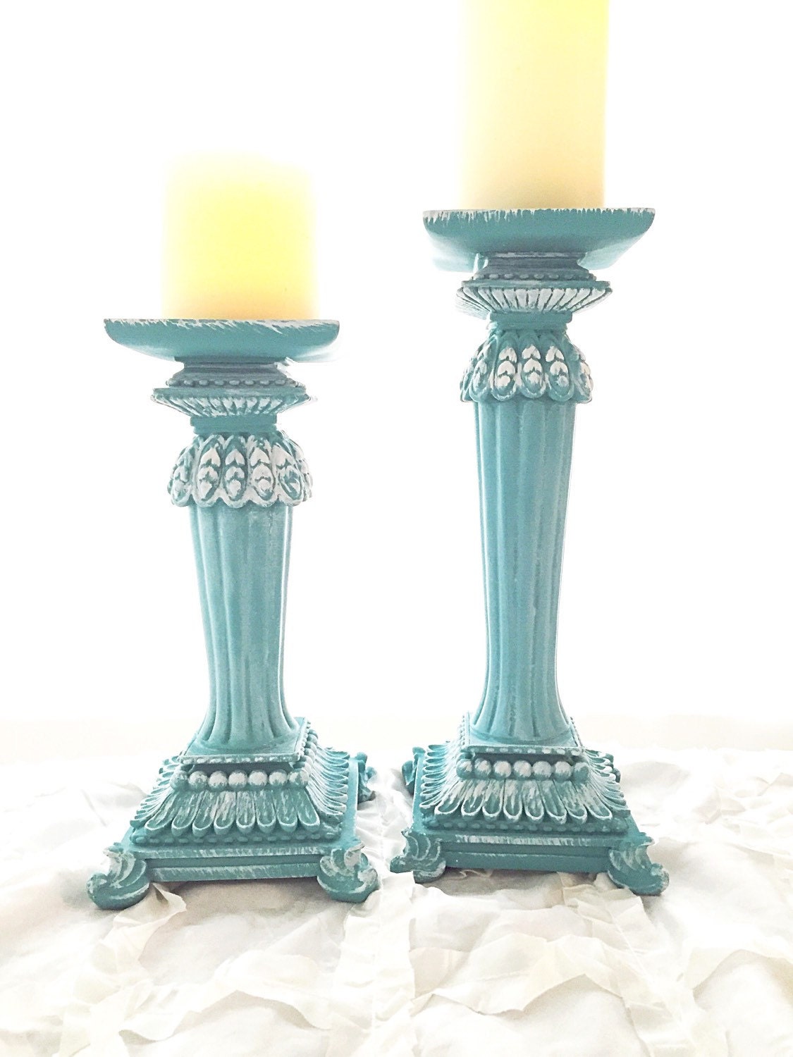 Turquoise Tall Candle Sticks Holders Wedding Home by FarmHouseFare