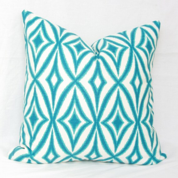 Items similar to Turquoise & white decorative pillow cover. 18