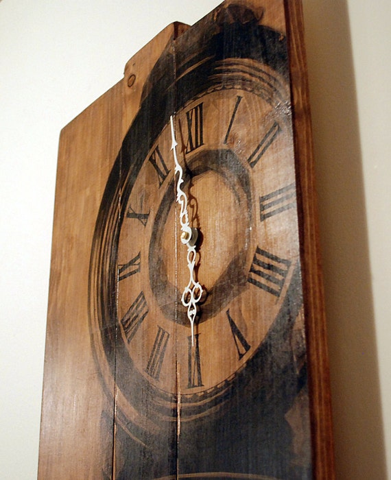 Large Wall Clock Grandfather Clock Art on Solid Wood Planks 60" x 15"