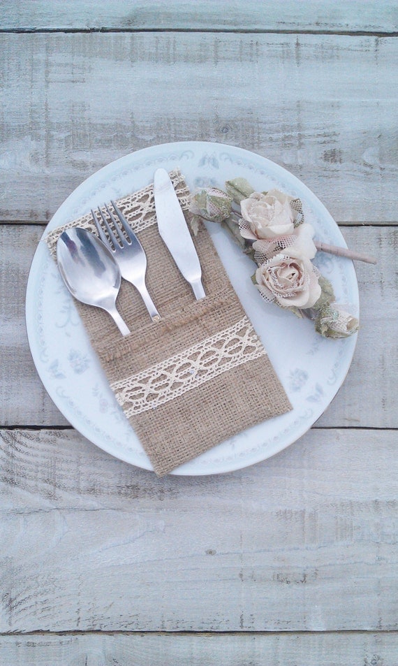Items similar to Burlap Silverware Holder Burlap Cutlery Holder Flatware Pocket Burlap