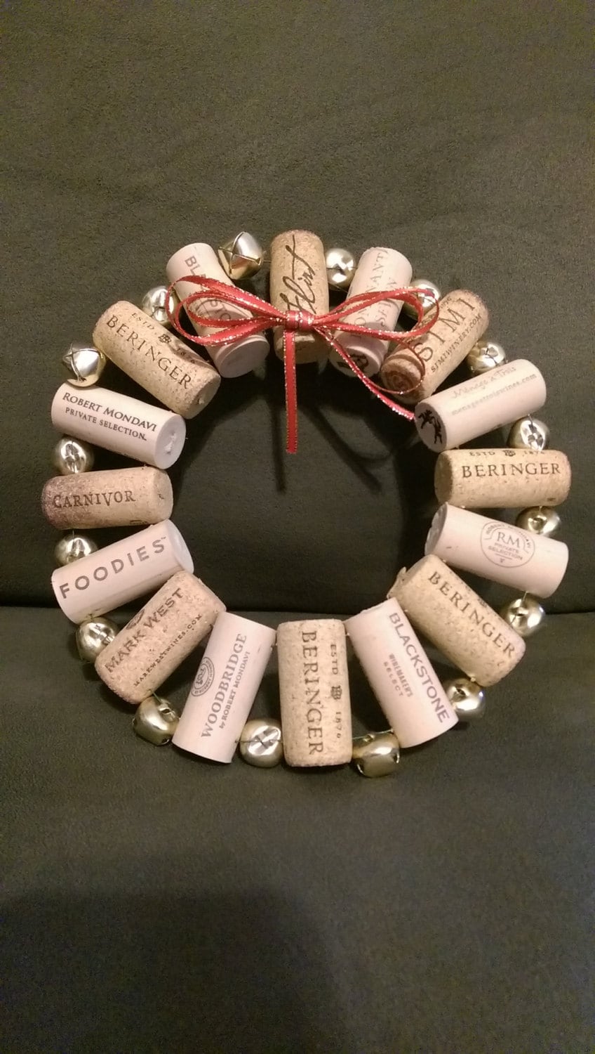 Wine Lover Wine Cork Wreath with Bells Wall Ornament