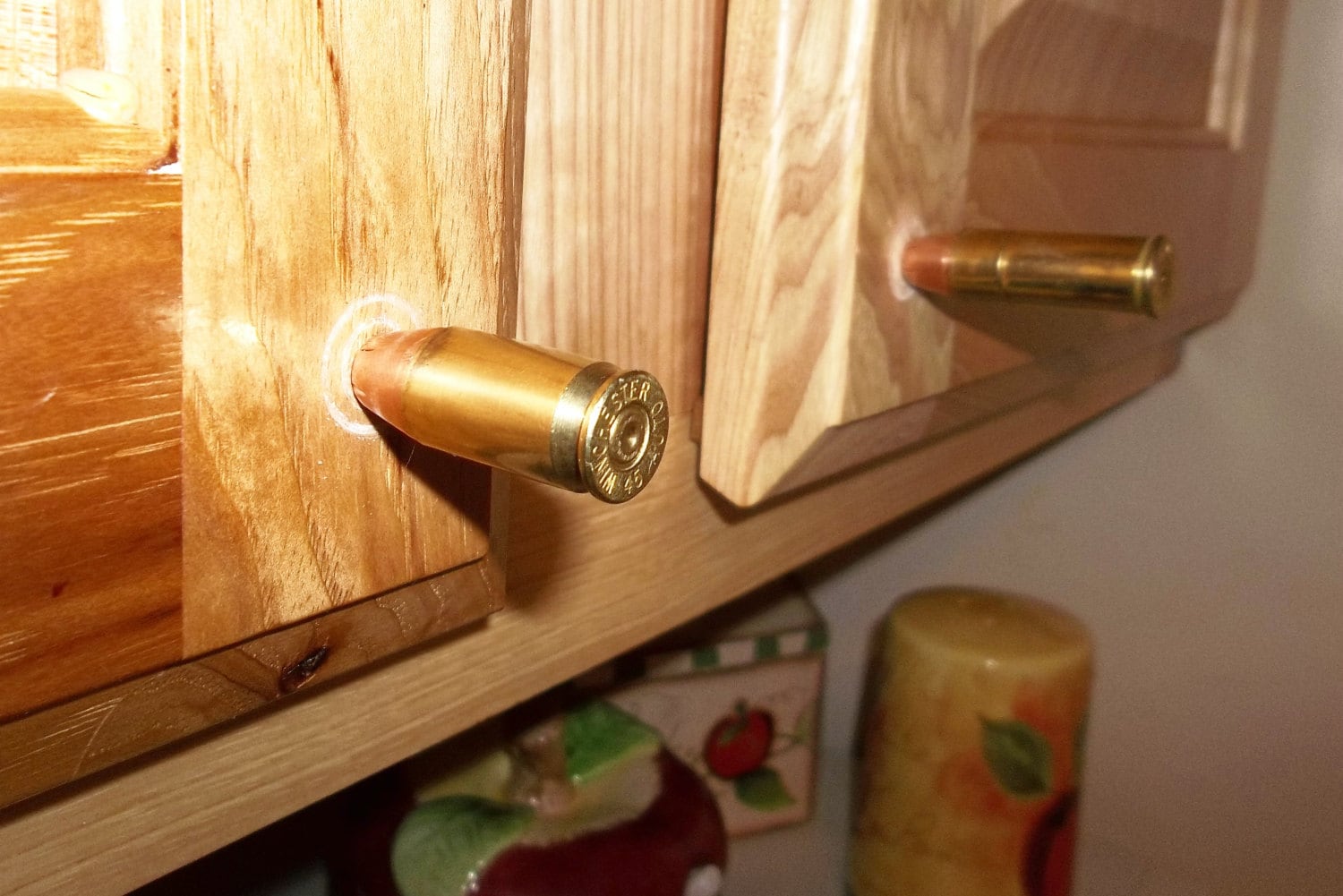 Handcrafted Pistol Bullet Knobs or Drawer Pulls 45