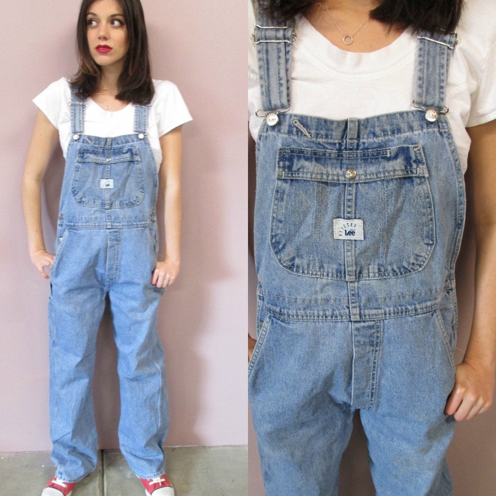 Vintage 90s Lee Bib Overalls Stone Wash Fade Dungarees Romper