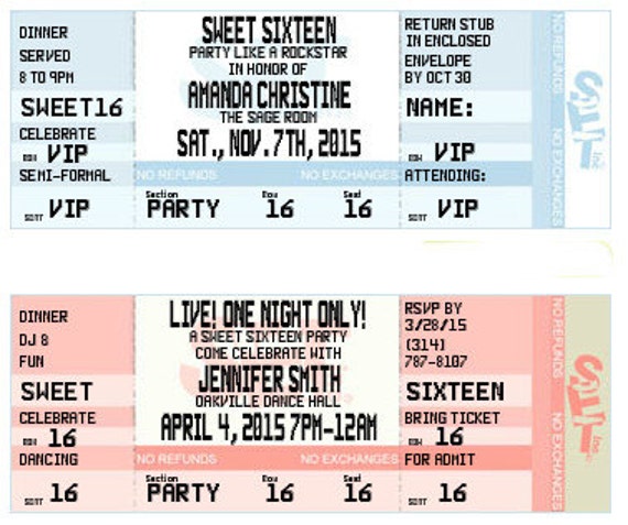 Sweet 16 Birthday Party Ticket Invitations- Authentic & Personalized ...